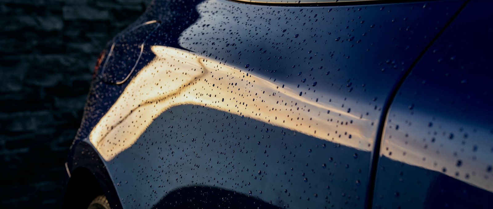 Glossy clean paint with water beads